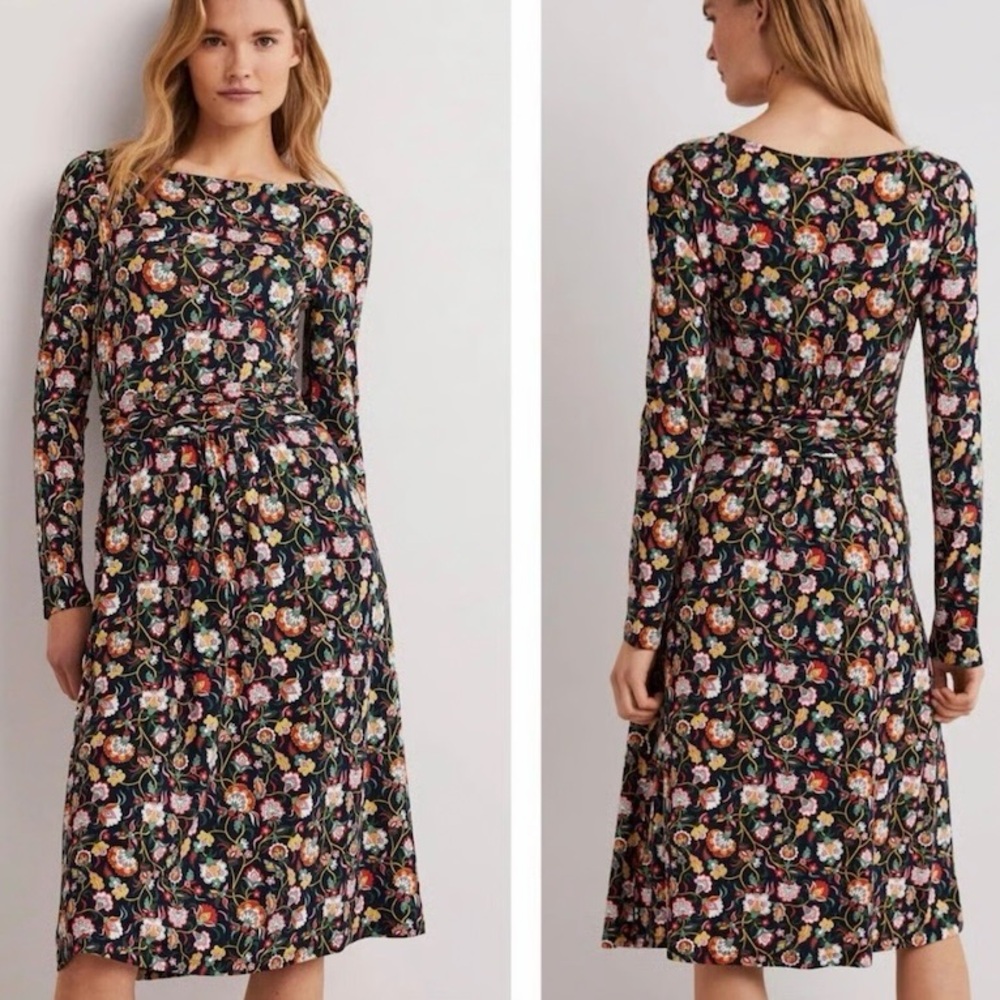 Boden Evelyn Floral Jersey Midi Long Sleeve Dress Boho Whimsy Cottage Sz 6R - Picture 3 of 12